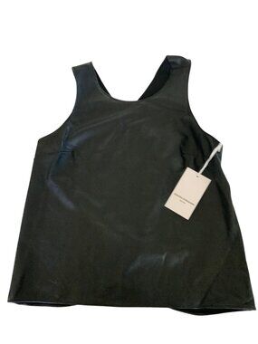 Amanda Uprichard Black Faux Leather Crossover Tank Top